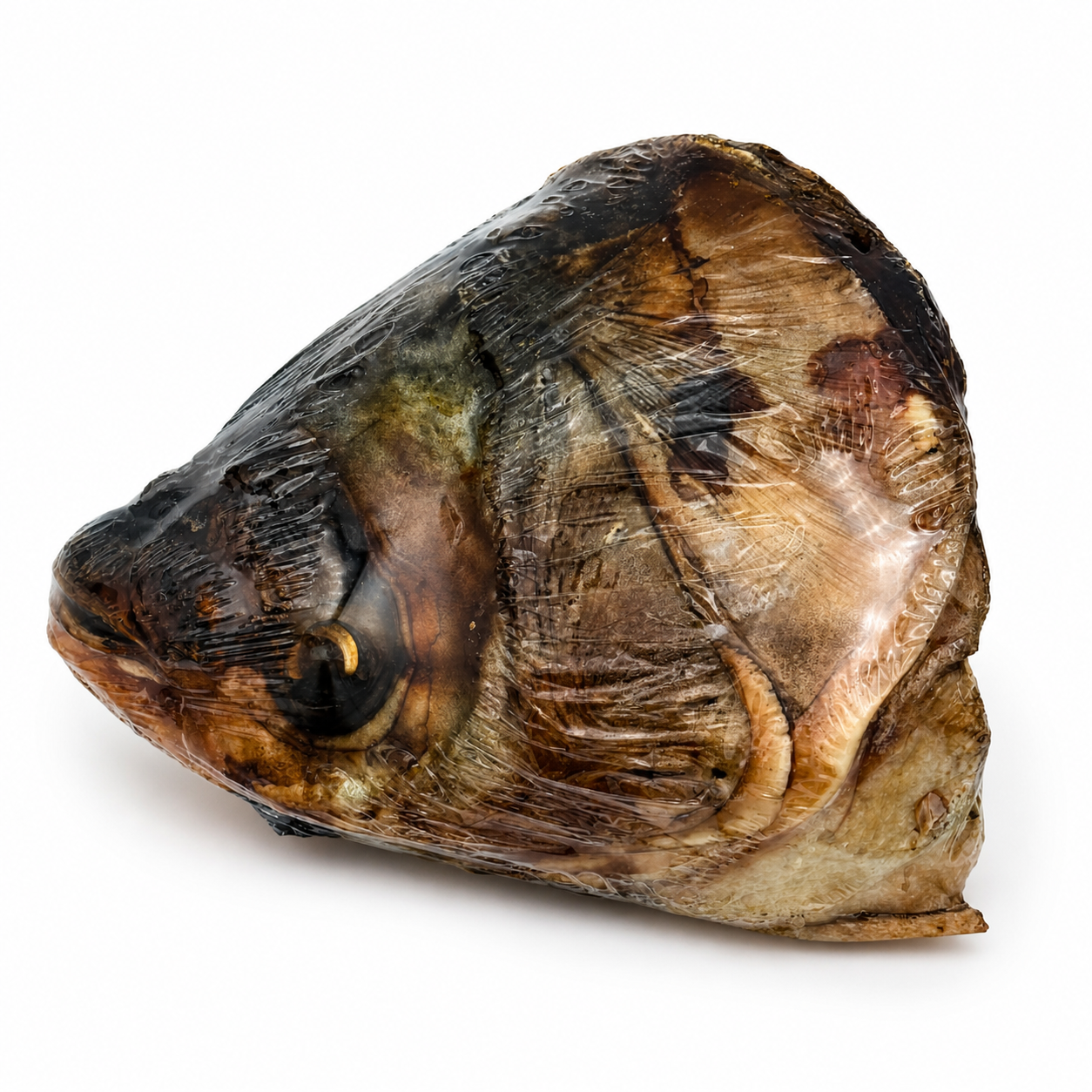 Dried carp fish head on a white background