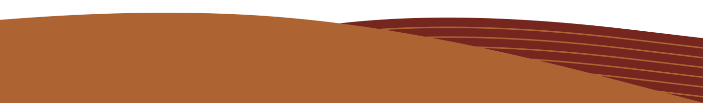 Abstract hills with blue, orange, and striped orange shapes.