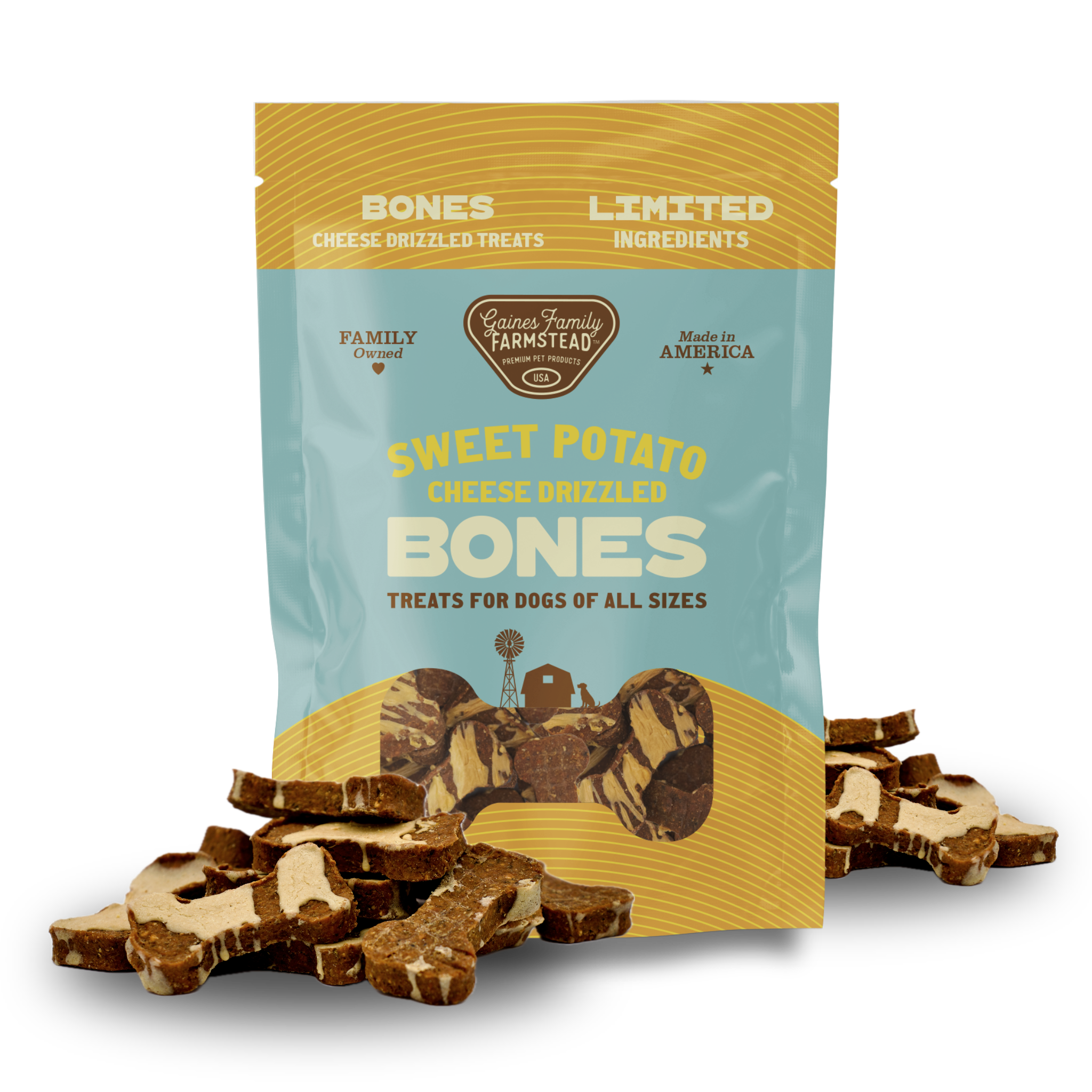 Cheese Drizzled Sweet Potato Bones