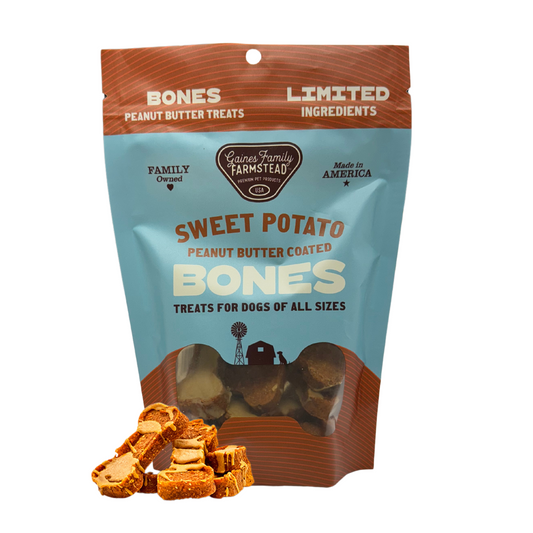 Peanut Butter Coated Sweet Potato Bones