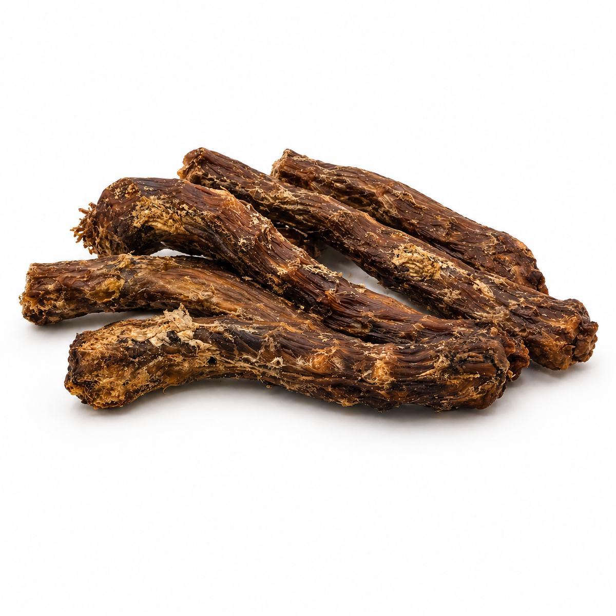 Pile of dried duck neck dog treats