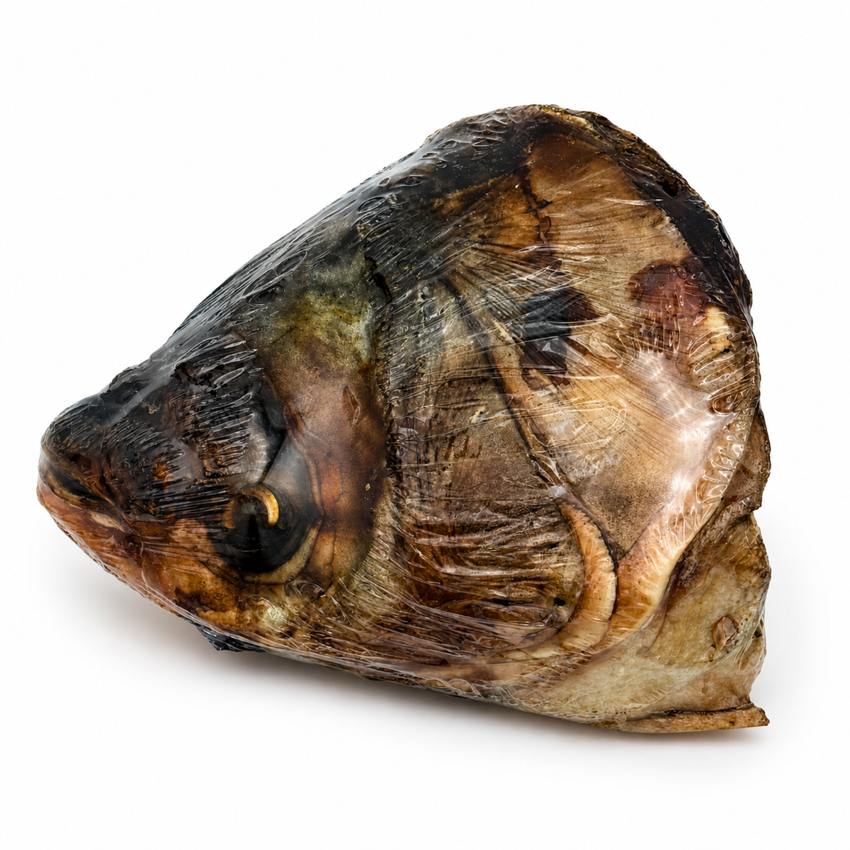 Dried carp fish head on a white background