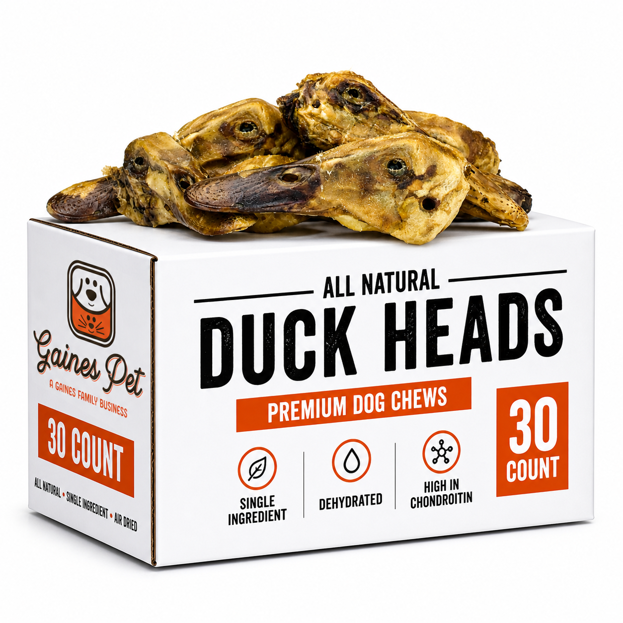 Gaines Pet 30-count Duck Heads case with treats on top